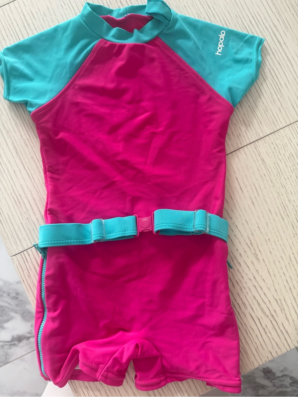 Toddler girls Magenta & Teal Swim Suit with adjustable belt size 2/3